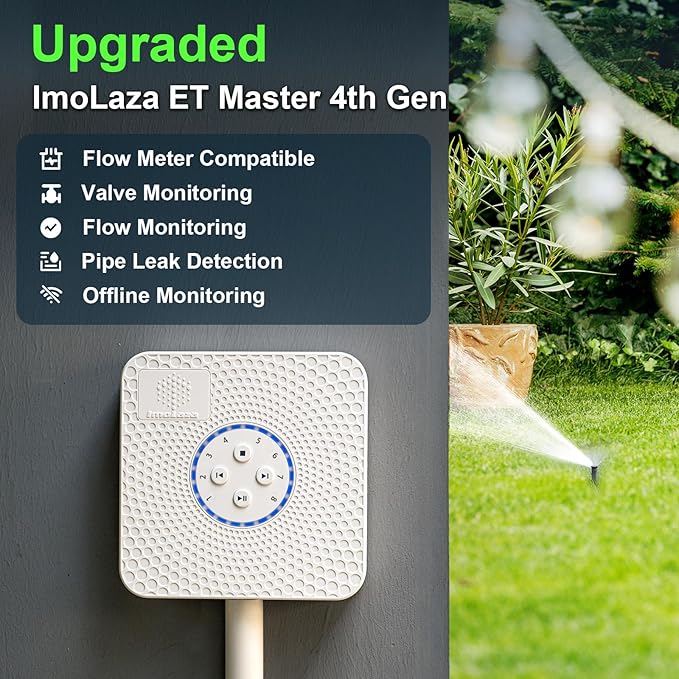 ImoLaza ET Master 4th Gen Smart Sprinkler Controller: Upgraded 8-Zone WiFi Irrigation Controller with Automated Watering, App Control, Smart Weather Skips and Fault Alerts