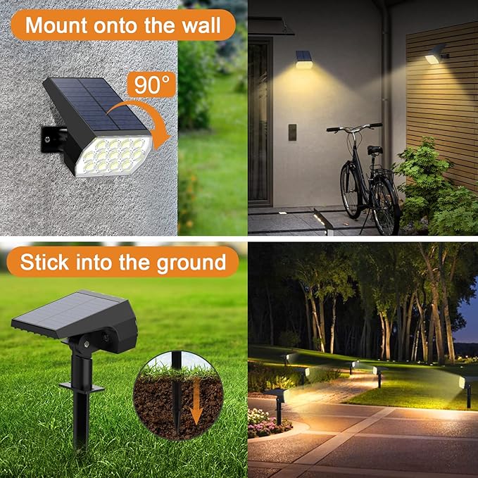 WELALO Solar Spot Lights Outdoor, [6 Pack/52 LED/3 Modes] 2-in-1 Solar Landscape Spotlights, Solar Powered Security Lights, Waterproof Wall Lights for Walkway Yard Garden Driveway(Warm White)