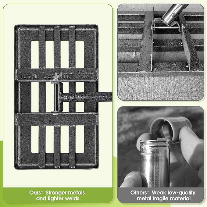 Lawn Leveling Rake,17"x10" Lawn Leveler Tool for Lawns with 5FT Ergonomic Handle,Heavy Duty Leveling Rakes for Lawns,Yard Garden Golf Course, Ease Level Soil Sand Dirt Surfaces…