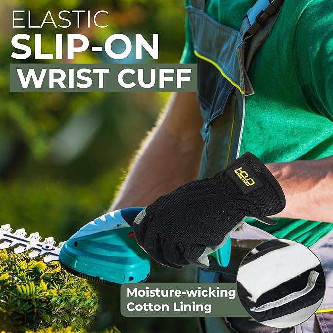 HANDLANDY Men Leather Gardening Gloves, Utility Work Gloves for Mechanics, Construction, Driver, Dexterity Breathable Design