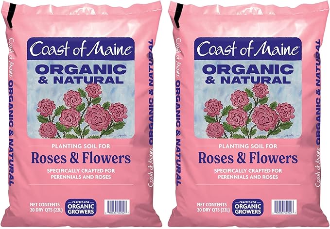 Coast of Maine Roses and Flowers, 20qt (Pack of 2) Organic and Natural Planting Soil for Roses, Annual and Perennial Flowers
