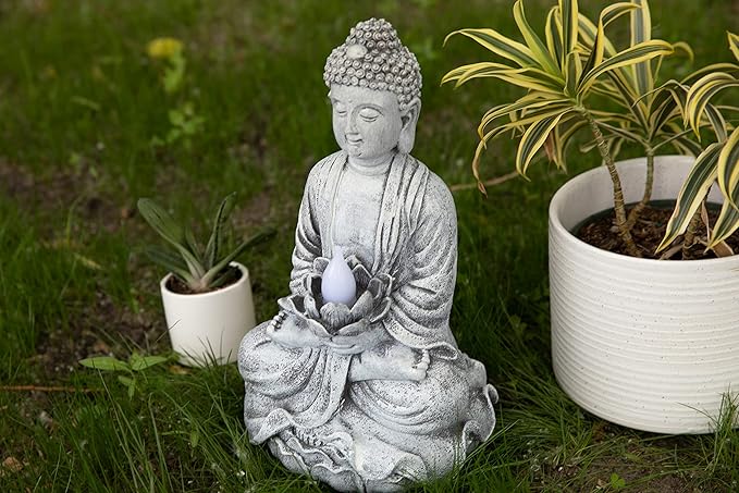 VP Home Buddha Statue for Home and Outdoor Decor, Solar Powered Flickering LED Garden Light, Zen Meditation, Spiritual Room Decor (Zen Buddha)