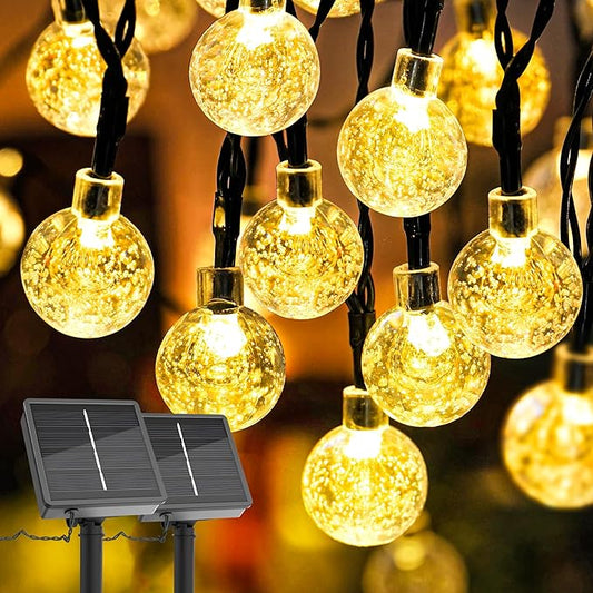 Solar Lights Outdoor Waterproof, Total 36ft 60 LEDs Crystal Globe Light with 8 Modes, Solar String Lights for Outside, Patio Porch Garden Yard Christmas Wedding Party Decor (Warm White)