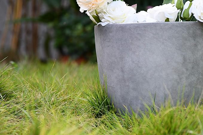 Kante 18 Inch Dia Round Concrete Planter, Indoor Outdoor Large Plant Pot with Drainage Hole and Rubber Plug for Home Patio Garden, Natural Concrete