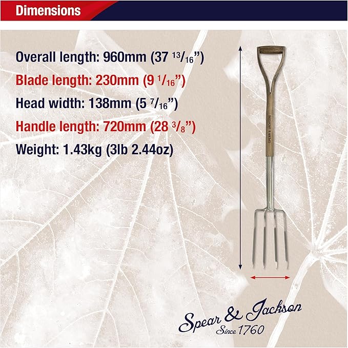 Spear & Jackson 4552BF Traditional Stainless Border Fork, Multi-Coloured