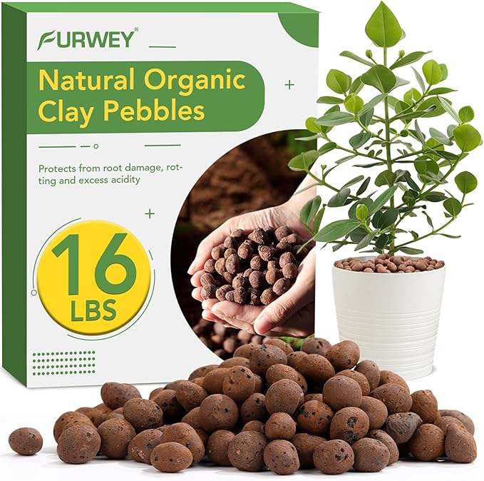 16 LBS Organic Clay Pebbles 4mm-16mm Leca for Plants 100% Natural Hydroton Clay Pebbles for Hydroponic Growing Gardening Orchids Drainage Decoration Aquaponics