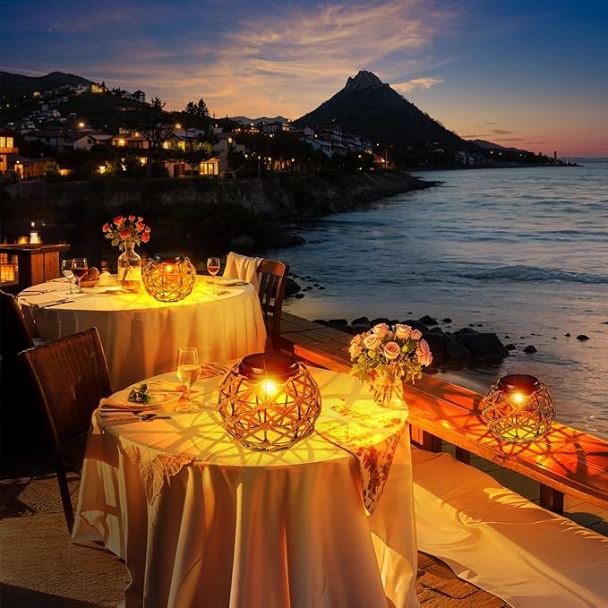 JSOT Solar Lantern - 2 Pack Hemp Rope Hanging Lights Outdoor Lanterns Wall Lanterns Hanging Solar Lamps for Front Porch Patio and Yard