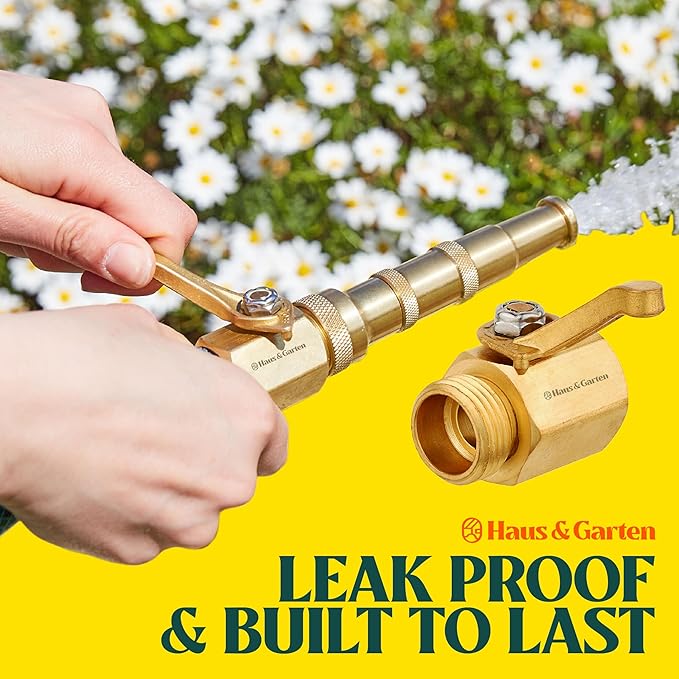 Haus & Garten Heavy-Duty 3/4" Brass Garden Hose Shut Off Valve - Garden Hose Connector, Water Shutoff, Gardening Hose Nozzle Valve, Outdoor 3/4 Inch GHT Brass Shut Off Valve Attachment (2-Pack)