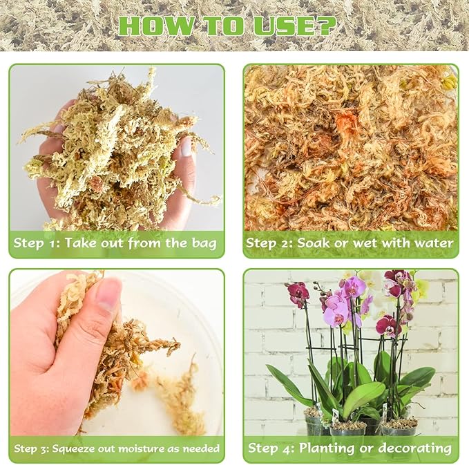 ZeeDix 170g Sphagnum Moss for Plants, 8QT Natural Long Fibered Sphagnum Peat Orchid Moss Bulk for Carnivorous,Orchids,Sarracenia,Succulent,Venus Fly Traps and Reptiles