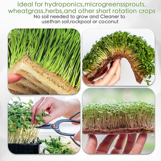 6Pack Microgreens Growing Trays with 12Pcs Plant Hemp Fiber Grow Mat, 15 x 11 x 2.5 Inch Garden Seed Starter Trays Kit, Microgreens Growing Kit for Seedlings, Growing Microgreens, Indoor Gardening