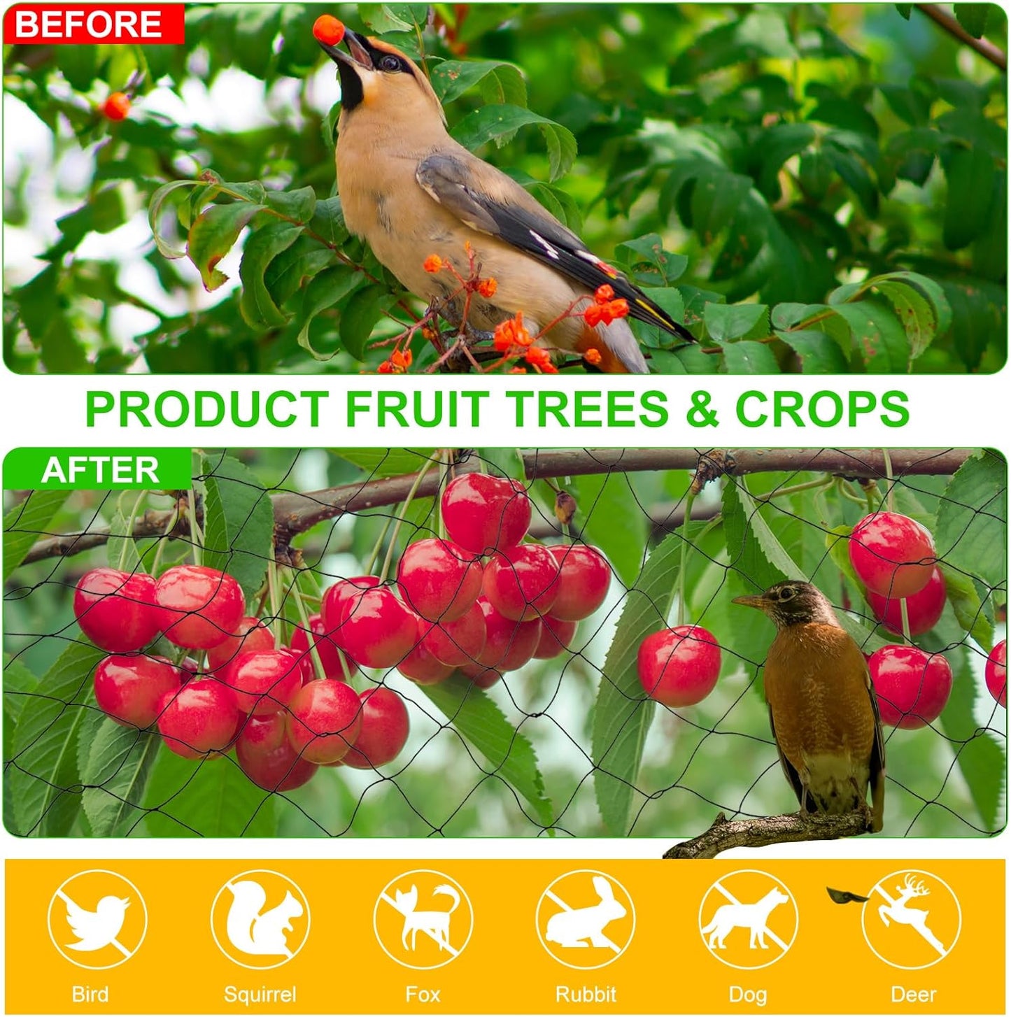 Windyun 2 Pcs Bird Netting 50' x 100' Bird Net Chicken Coop 2.4" Mesh Heavy Duty Deer Fence Aviary Net Reusable Fruit Tree Poultry Barrier for Garden Protection Vineyard Against Hawk Squirrel, Black