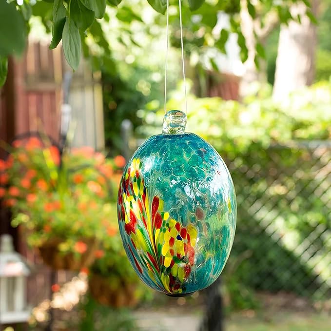 Echo Valley 4615 LED Solar Lanterns and Orbs, Luminous, Hand-Blown Art Glass, Blue