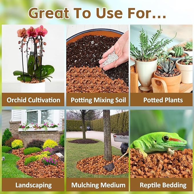 Riare 10LBS Coco Chips Substrate for Plants- 100% Organic Coconut Husk Chips with Low EC and pH Balanced, High Expansion Coconut Substrate Coco Husk Mulch for Garden Flowers, Herbs, Planting