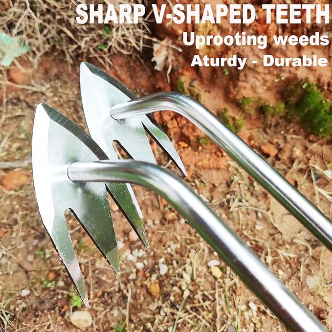 Gardening Weed Puller Tool,2pcs Hand Weeding Pulling Tool,Weed Removal Tool, Wooden Handle Weeder Tool for Garden,Artifact Uprooting Weed Remover Tools,Weed Removal Tool (12.6+12.6 inch)