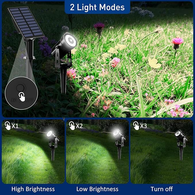 T-SUNUS Solar Landscape Spotlights, Solar Garden Spot Lights IP65 Waterproof 9.8ft Cable, 2000mAh Separated Solar Panel, Auto On/Off for Garden Driveway Pathway Pool Area (White 6000K)