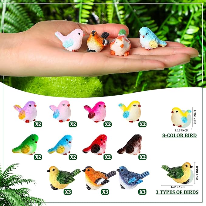 Unittype 25 Pcs Miniature Bird Figurines Tiny Bird Figurines Mini Bird Animal Figurines Resin Birds Toy Statues Animal Model for Garden Micro Landscape Home Terrarium Crafts Dollhouse Decorations