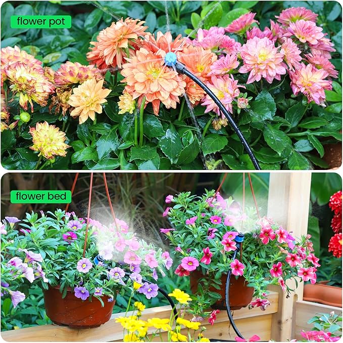 MIXC 100FT 1/4 inch Blank Distribution Tubing With 10 packs 1/4" Drip Irrigation Tee Connectors,Suitable For Quick Connector Irrigation Systems