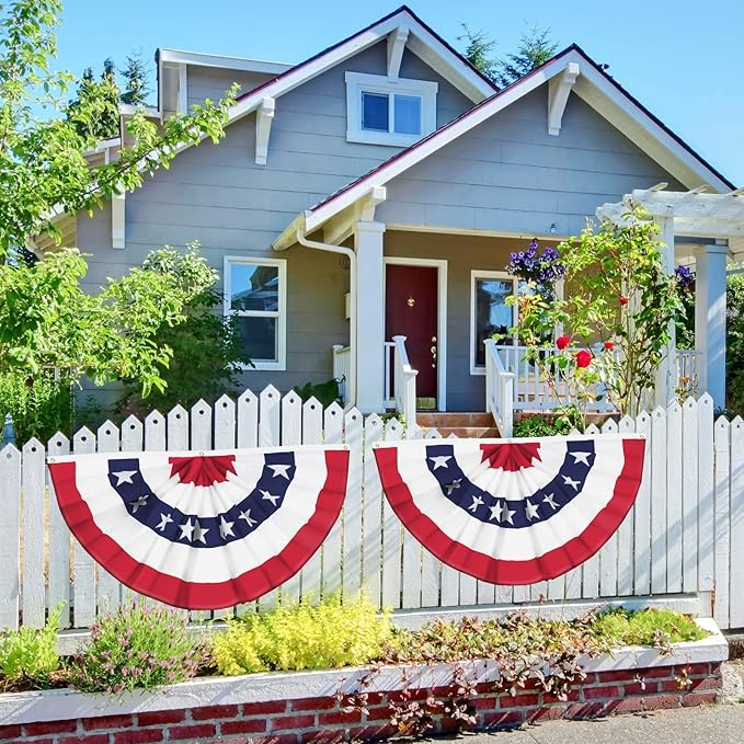 USA Pleated Fan Flag American US Bunting Flag Patriotic Half Fan Banner Flag with Canvas Header and Brass Grommets for 4th of July Memorial Day Indoor Outdoor Decoration (4, 2x4 Feet)