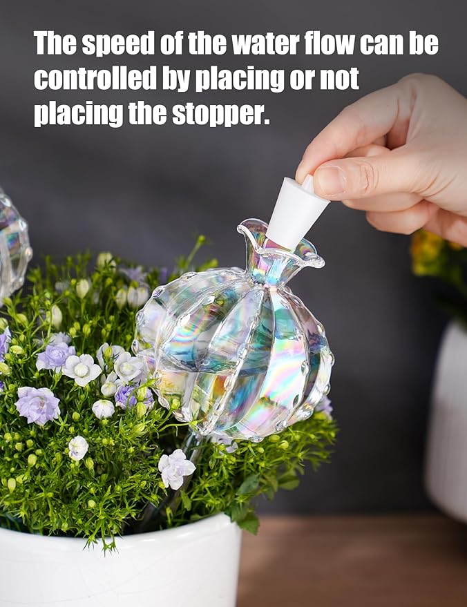 NiHome Iridescent Glass Cactus Plant Self-Watering Stakes (2 Large)