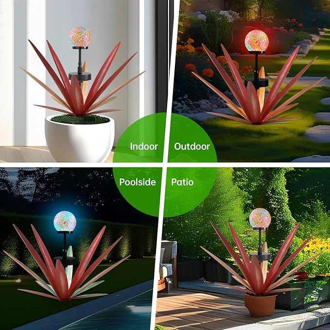 Tequila Rustic Sculpture Metal Yard Decor Hand Painted Metal Agave Garden Statue Red 2PCS