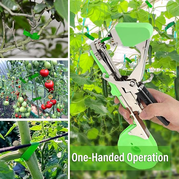 Plant Tying Machine Garden Vine Tying Tape Tool Plant Binding Machines Plant Tape Gun Plant Binder Agriculture Tapetool with 10000 PCS Staples and 20 Rolls Green Tape for Tomato Grape Pepper
