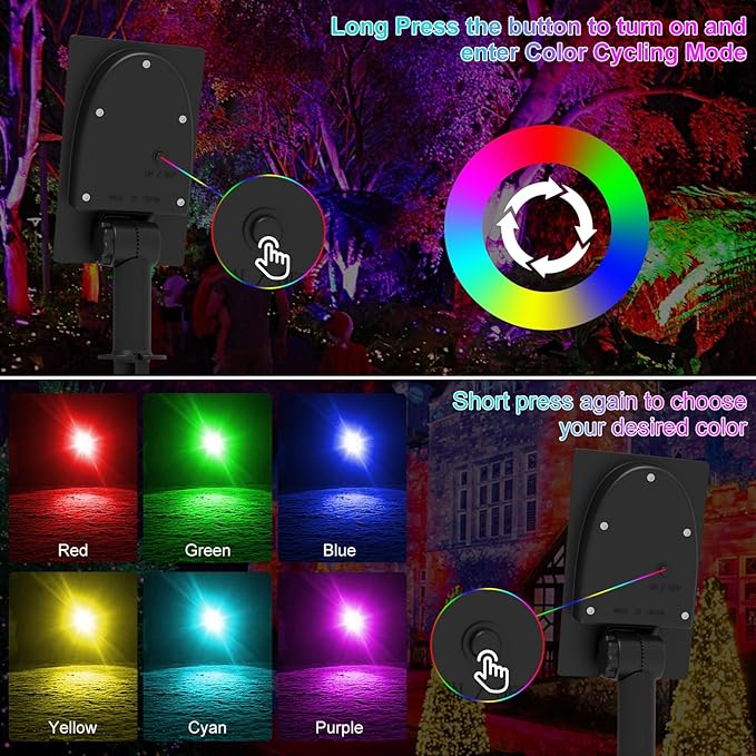 T-SUNUS Color Changing Solar Spot Lights, RGB LED Landscape Lights IP65 Waterproof for Outdoor, Garden, Pathway, Trees