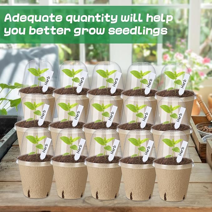 Aulock 36 Sets Plant Nursery Pots with Humidity Dome - 3in Biodegradable Seed Starting Pots, Round Peat Pots with 100 Labels for Garden Flowers Herbs Vegetables Seedlings