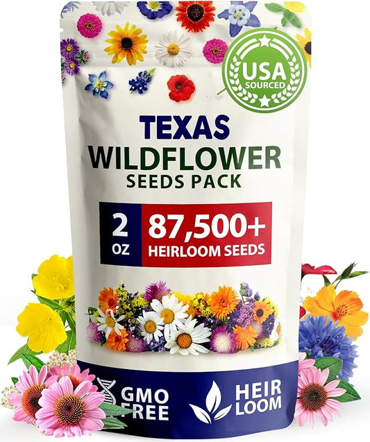 HOME GROWN 58,000+ Wildflower Seeds - Premium Texas Flower Seeds (2oz) Perennial Garden Seeds for Birds & Butterflies - Wild Flowers Bulk Seeds Perennial: 22 Varieties Flower Seed for Planting