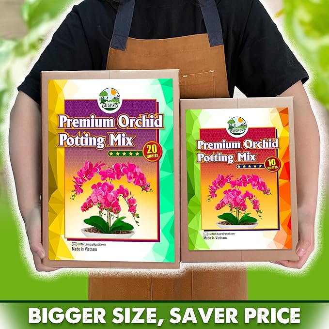 DUSPRO Orchid Potting Mix for Repotting with Moss Pine Bark Mulch Perlite & Coco Peat Natural Ingredients, Orchid Bark Potting Mix, Orchid Repotting Kit Drainage Indoor Potting Medium Great 10QT
