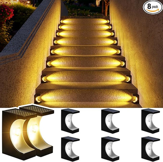 JSOT Step Lights - 8 Pack Solar Deck Lights Solar Step Light for Outside Decor Light for Outdoor Yard Patio Pathway