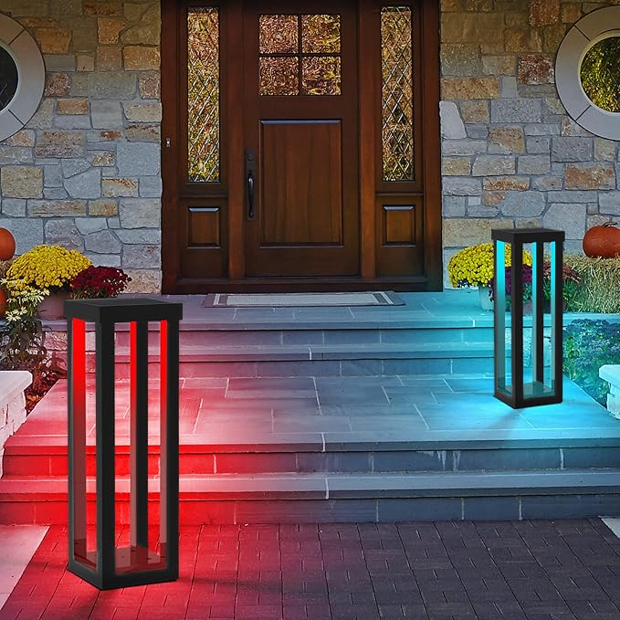 Solar Patio Floor Lamp Outdoor, 2 Pack RGB Color Changing Landscape Path Lights Garden Decorations Waterproof 12H Endurance Cordless Landscaping for Porch Lawn Yard Backyard (Black)