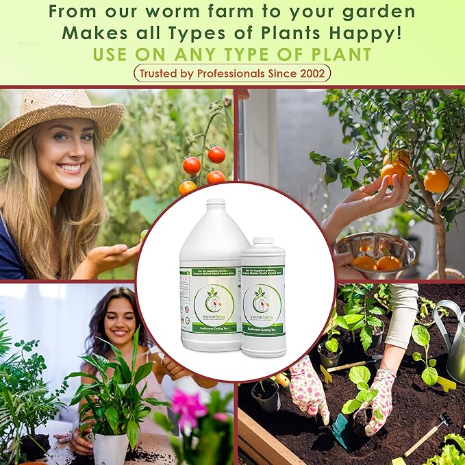 Worm Tea for Gardening and Composting - 32oz Quart - Organic Earthworm Soil Enhancer - Vermicompost Fertilizer - Increase Yields, Boost Growth - Vegetables, Flowers, Fruit and Trees - Plant Probiotic