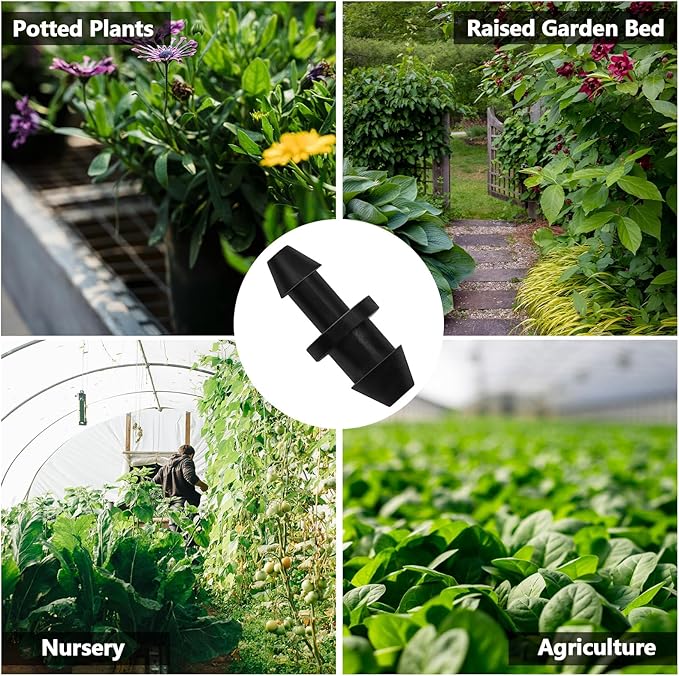 60 Pack Drip Irrigation 1/4" Barbed End Plug Fittings, Barbed Connectors for 1/4 Inch Irrigation Tubing Drip Line Goof Plug for Drip Sprinkler Garden Shrubs Systems