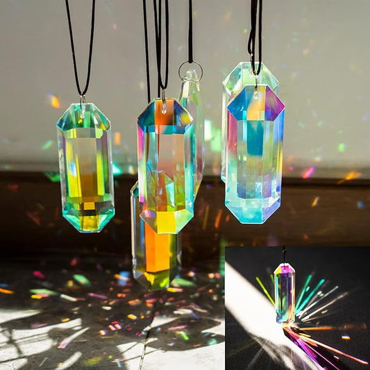 6 Pack 3'' Crystal Sun Catchers, AB Color Hanging Ornaments for Windows Sticks Prism Suncatchers for Garden Home Decor Office Living Room Windows Crystal Rainbow Maker