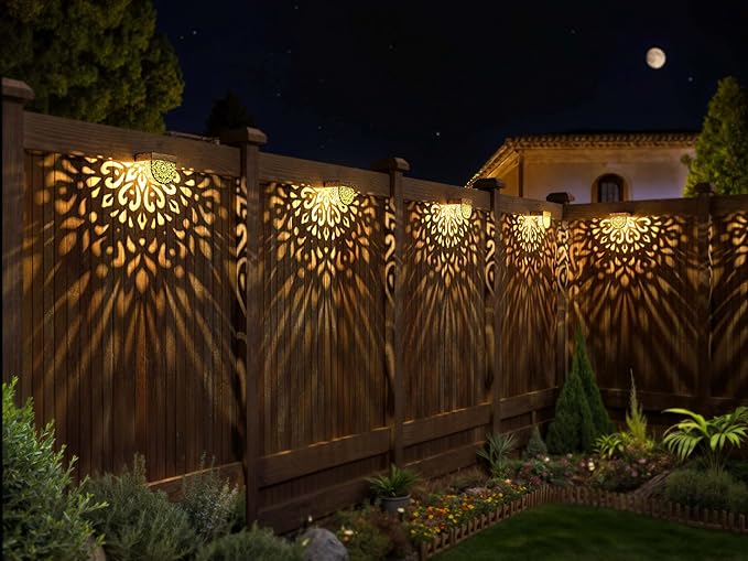 Solar Fence Lights 6 Pack Solar Deck Lights Outdoor Waterproof LED Solar Powered Step Lights Wall Lights Outdoor Decorations Warm Yellow Light Decorative Lighting for, Front Door, Backyard (Gold)