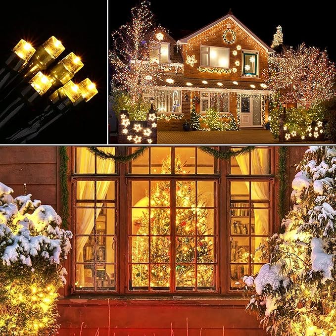 Toodour Solar Christmas Lights, 72ft 200 LED 8 Modes Outdoor Christmas String Lights, Waterproof Solar Fairy Lights for Christmas Tree, Fence, Holiday, Party, Balcony, Christmas Decor - Warm White