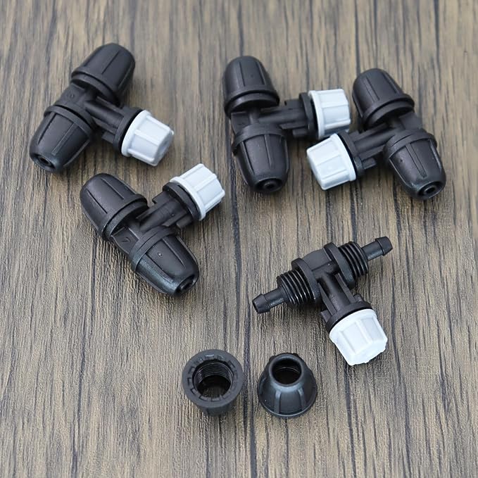 10pcs Drip Irrigation Misters Nozzles 1/4 Inch Three-Way Atomizing Nozzle with Connectors Drip Emitters Irrigation Fitting Parts for Outdoor Spray Cooling System