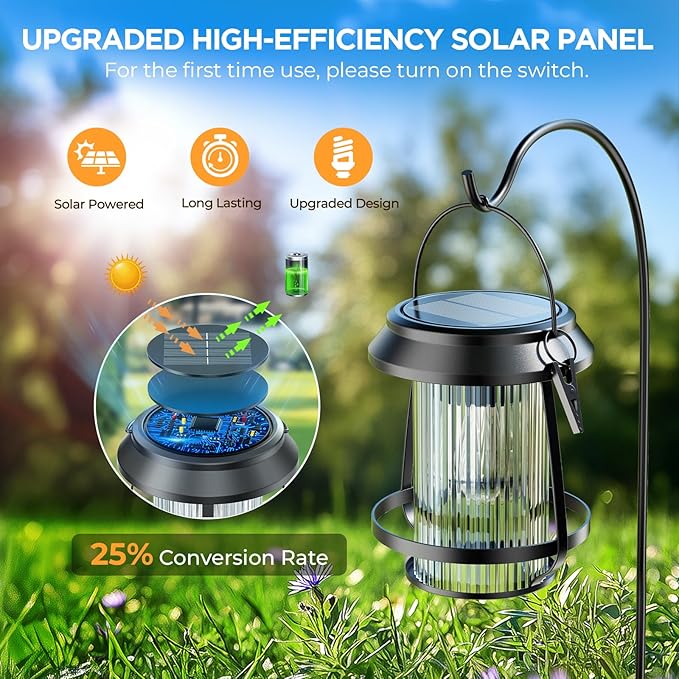 Solar Lanterns Outdoor Waterproof, Metal Hanging Solar Lights Outdoor with Hooks Wall Mount Kit, Solar Powered Lanterns for Garden Porch Patio Fence Decorative 2 Pack (Warm Light)
