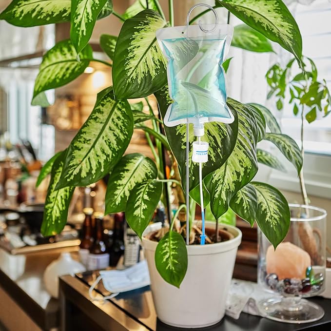 Norme Plant Drip Irrigation Set 500 ml Drip Water Bag Plant Waterer with Support Rod Plant Watering Stakes Self Watering Spikes Automatic Watering System for Potted Plants Indoor Outdoor(6 Pcs)