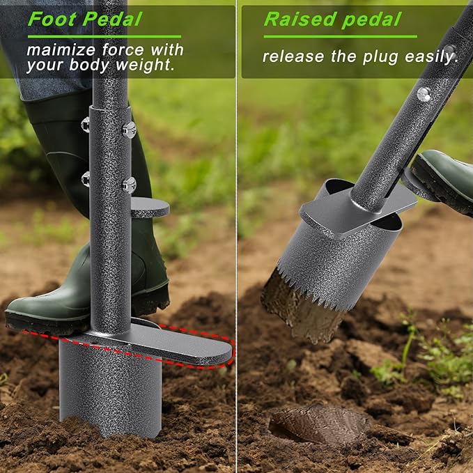 Dolibest Sod Plugger, Turf Cutter and Grass Plugger Tool with Dual Pedals, Sharp Serrations, and Non-Slip Soft Rubber Grip Handle, Perfect for Zoysia, Bermuda and More