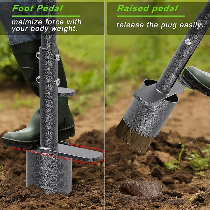 Dolibest Sod Plugger, Turf Cutter and Grass Plugger Tool with Dual Pedals, Sharp Serrations, and Non-Slip Soft Rubber Grip Handle, Perfect for Zoysia, Bermuda and More (Upgrade)