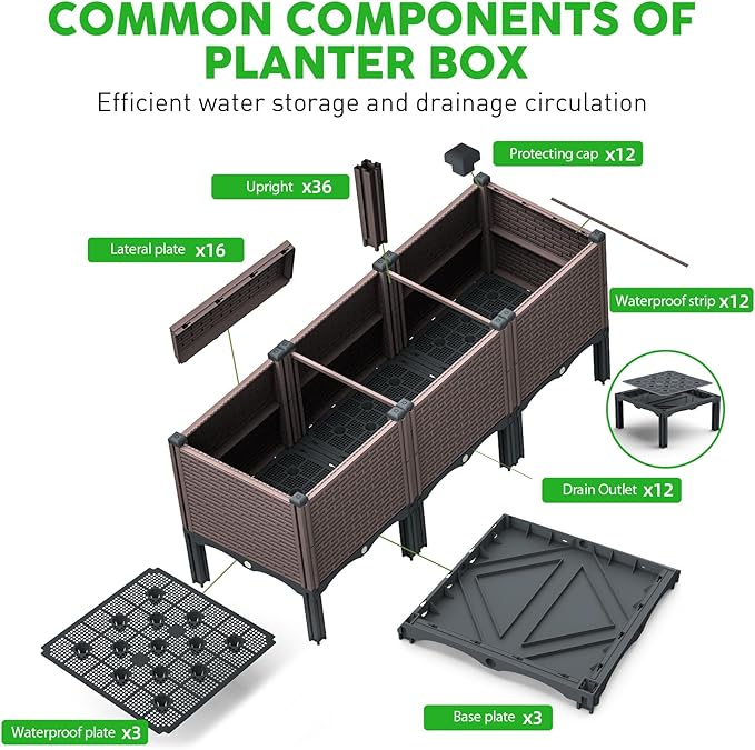 47x15x19in Raised Garden Beds Outdoor, Polypropylene Elevated Planter Boxes Outdoor for Vegetables, Flowers, Herbs, Garden Box with Drain Outlet, Heat and Frost Resistance Planters, 330lb Capacity
