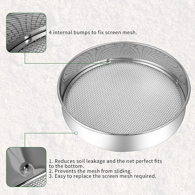 LABALPHA Soil Sifter for Gardening Set, Stainless Sifting Pan Soil Sand Sieve with 4pcs Garden Shovels, 9.84" Sifting Pan Contain 3 Sieve Mesh (0.118", 0.236",0.354")