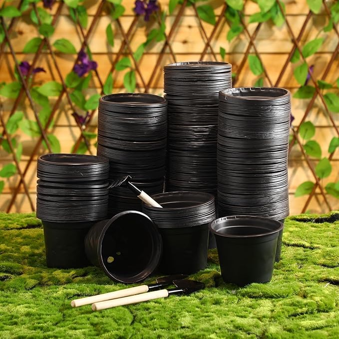 Hushee 1500 Pcs 6 Inch Plastic Plants Nursery Pots Seed Starting Pots Seedling Plant Pots with Drainage Holes Plastic Planters Planting Pots Indoor Outdoor for Flower Transplanting (Black)
