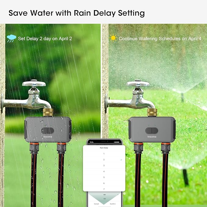 Smart Hose Watering Timer with Wi-Fi Hub, Automatic Irrigation System Controller for Lawns and Yard, Compatible with Alexa Dark Gray-Brass Inlet & Plastics Outlet (2-Outlet)