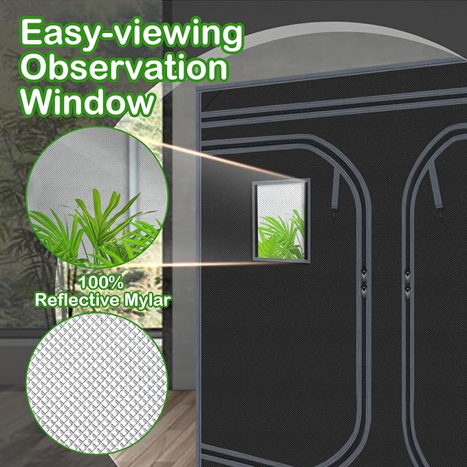 Grow Tent 96"x96"x78" Hydroponic 600D Mylar Grow Tent Reflective Garden Growing Dark Room with Observation Window, Removable Floor Tray for Indoor Plant Growing 8x8