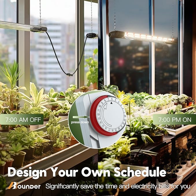 BBOUNDER 4 Pack 2ft LED Grow Light with Mechanical Outlet Timer, 80W (4x20W, 440W Equivalent), Sunlike Full Spectrum Linkable Plant Lighting Fixture for Hydroponic Indoor Plant
