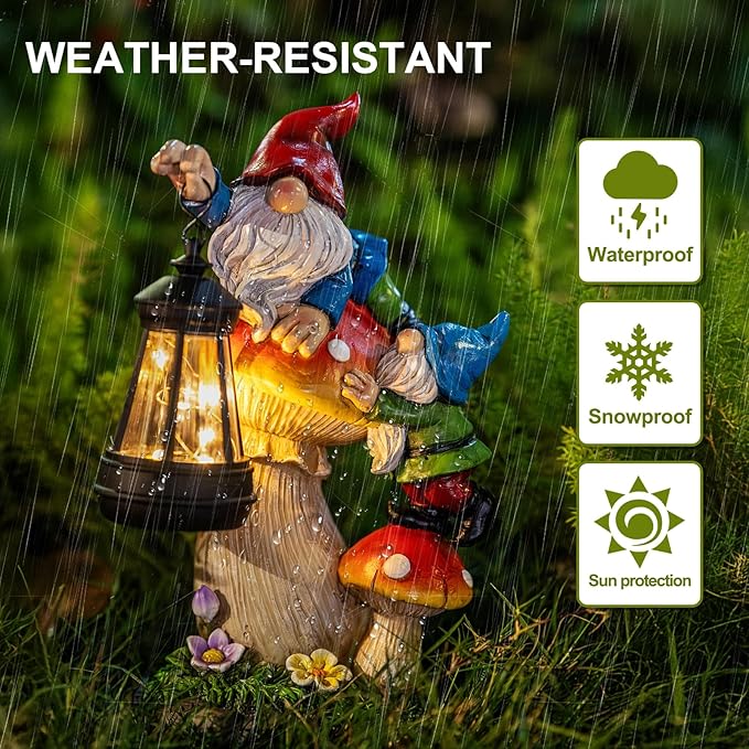 C&Y&G&X Solar Garden Gnome Statue - Waterproof Outdoor Mushroom Decor with Solar Lantern LED Lights for Yard, Lawn, Patio – Ideal Gifts for Mom Grandma Women Wife Sister