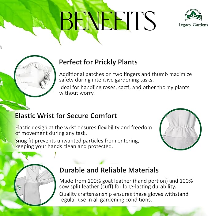 Leather Gardening Gloves for Women and Men| Thorn and Cut Proof Garden Work Gloves with Long Heavy-Duty Gauntlet | Suitable For Thorny Bushes Cacti Rose Pruning Landscaping Work- Large