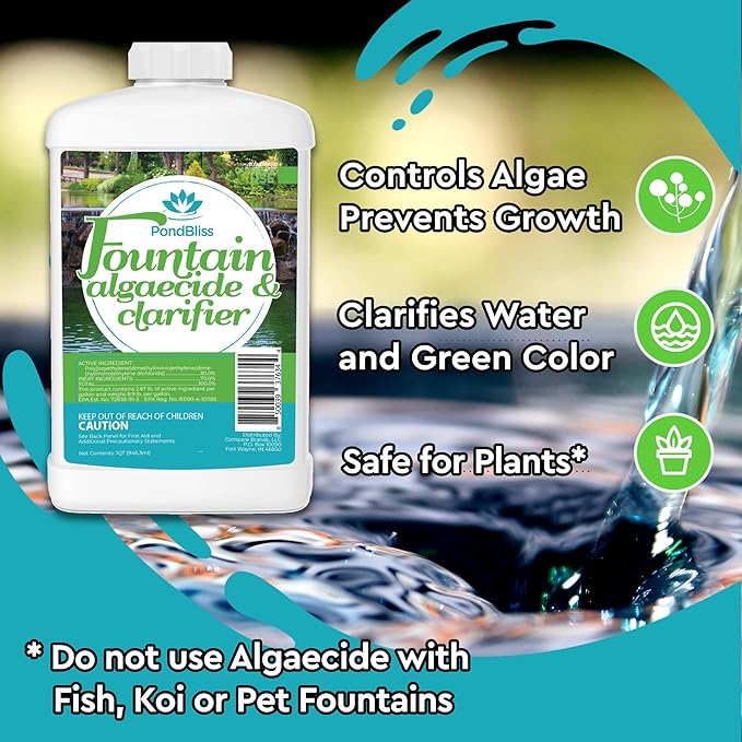 Algaecide for Fountains – Clarify and Controls Algae for Large and Small Fountain - 32 oz (Quart)